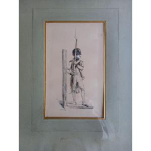 Edouard Detaille. 1883. Portrait Of A Soldier In An Illuminated Initial.