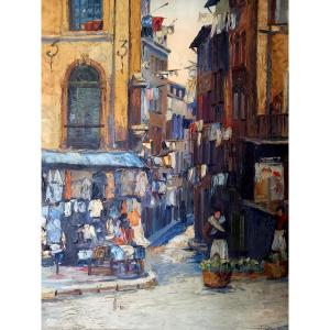 Circa 1930. Lively Street In An Old Provençal Town