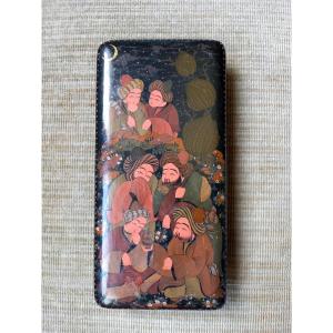 Iran . 20th Century.  Box Painted With A Scene Under The Moon