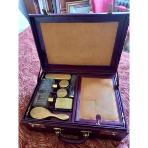 Circa 1950. Guerlain. Travel Kit: Suitcase, Toiletry Bag And Spray Bottle