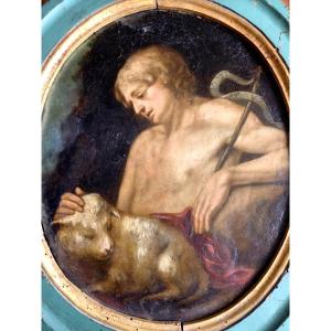 Oil On Copper, Late 17th Century, Saint John The Baptist And The Lamb,