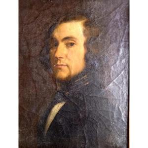 Circa 1840. Oil On Cardboard. Portrait Of A Young Man