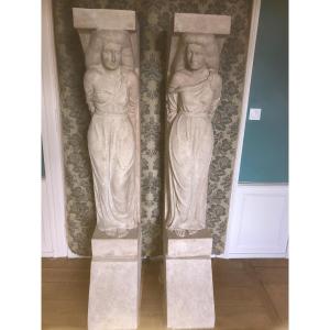 Pair Of Large Caryatids Statues In Plaster Circa 1930