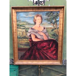 Large Portrait Of An Elegant Vers 1950