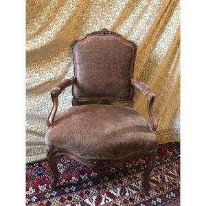 Louis XV Period Flat Back Armchair In Walnut