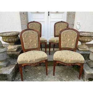 Set Of Four Louis XVI Period Chairs In Elm