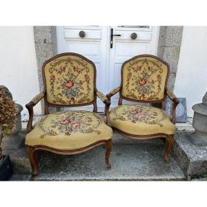 Pair Of Large Louis XV Period Flat Backs In Walnut
