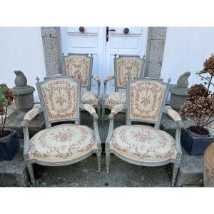Set Of Four Louis XVI Period Lacquered Armchairs 