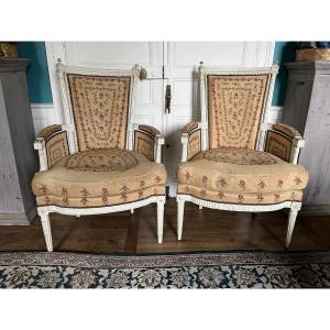 Pair Of Louis XVI Period Lacquered Bergère Armchairs 