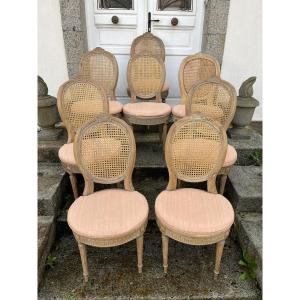 Set Of Eight Louis XVI Style Caned Chairs 