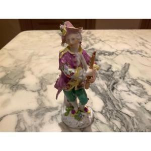Polychrome Porcelain Statuette From Meissen, Mid 18th Century, Representing A Clarinettis