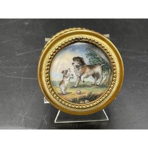 Box Circled In Bronze With A Miniature Representing Two Dogs.