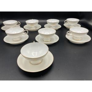 Jean Pouyat In Limoges Eight Cups On A Pedestal And Under Coffee Cups From The Mousseline Service.