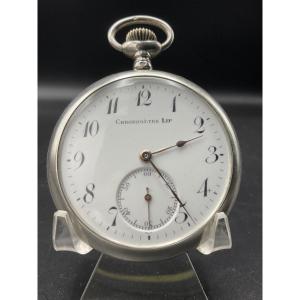 Pocket Or Pocket Watch In Sterling Silver Lip Brand Decorated With Floral Rinceau And Crest.