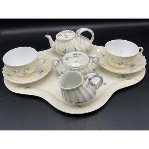 Rare Tête-à-tête In Limoges Porcelain From The Haviland Manufacture Of The Fluted Service Created By Félix Braquemond.