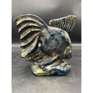 Flamed Sandstone From Rambervillers Representing A Fighting Fish.