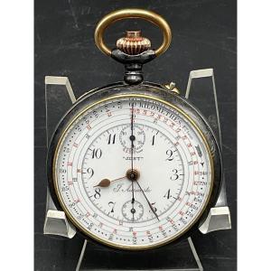 Gusset Or Pocket Watch Chronograh In Burnished Steel And Silver From Just J.auricoste.