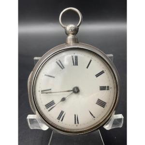 English Gusset Or Pocket Watch In Sterling Silver Verge Escapement Signed Rich Francis.