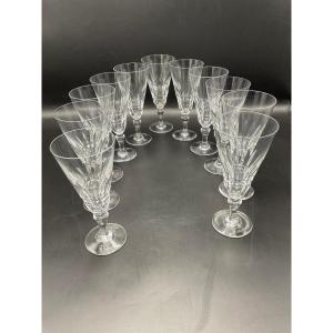 Eleven Piccadilly Model Champagne Flutes In Clear Crystal From The Baccarat Crystal Factory.