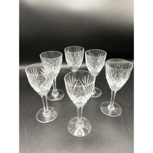 Six Chantilly White Wine Glasses In Colorless Cut Crystal From Cristallerie De Saint Louis.