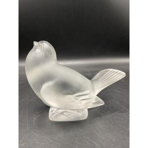 Lalique France Frosted Crystal Mockingbird From Lalique Crystal Factory.