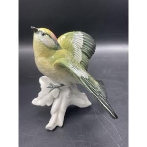 Triple-banded Wren In Polychrome Porcelain From The Karl Ens Factory. 