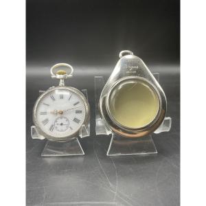 Solid Silver Guilloché Pocket Watch Or Watch With Flower And Leaf Decoration.