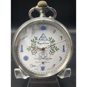 James Favre Fallet Swiss Masonic Regulator Pocket Watch In Silver