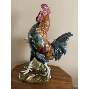 Gallic Rooster In Polychrome Slip From The Choisy Le Roi Factory Signed P. Comoléra.