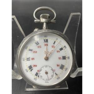 A Solid Silver Pocket Watch, Chased And Guilloché, Decorated With A Flower Basket.