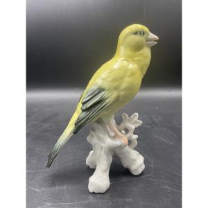 Canary Perched On A Branch In Polychrome Porcelain From The Karl Ens Factory.