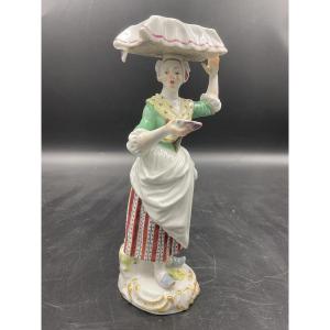 Polychrome Meissen Porcelain Statue Depicting A Shell Seller.