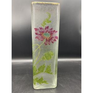 Art Nouveau Polychrome Enameled Crystal Vase From The Baccarat Crystalworks, Decorated With Pop