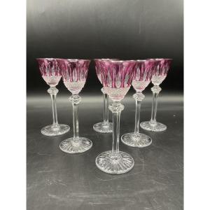 Saint Louis Six Parma-colored Cut-crystal Liqueur Or Port Roemer Glasses, Tommy Model.