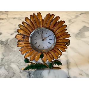 Small Polychrome Enamel And Gilt Bronze Pendulum Representing A Sunflower Flower.