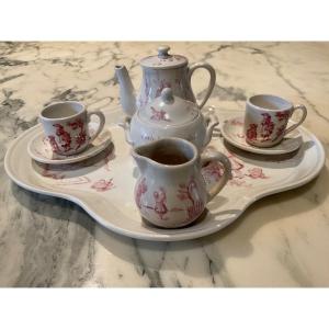 Head To Head Dinette In Gien Earthenware Decorated With The Tale Of Little Red Riding Hood.