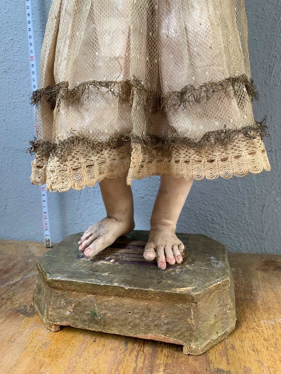 gesu bambino / bambinello arte sacra napoletna epoca '800 in legno e terracotta occhi in vetro-photo-4