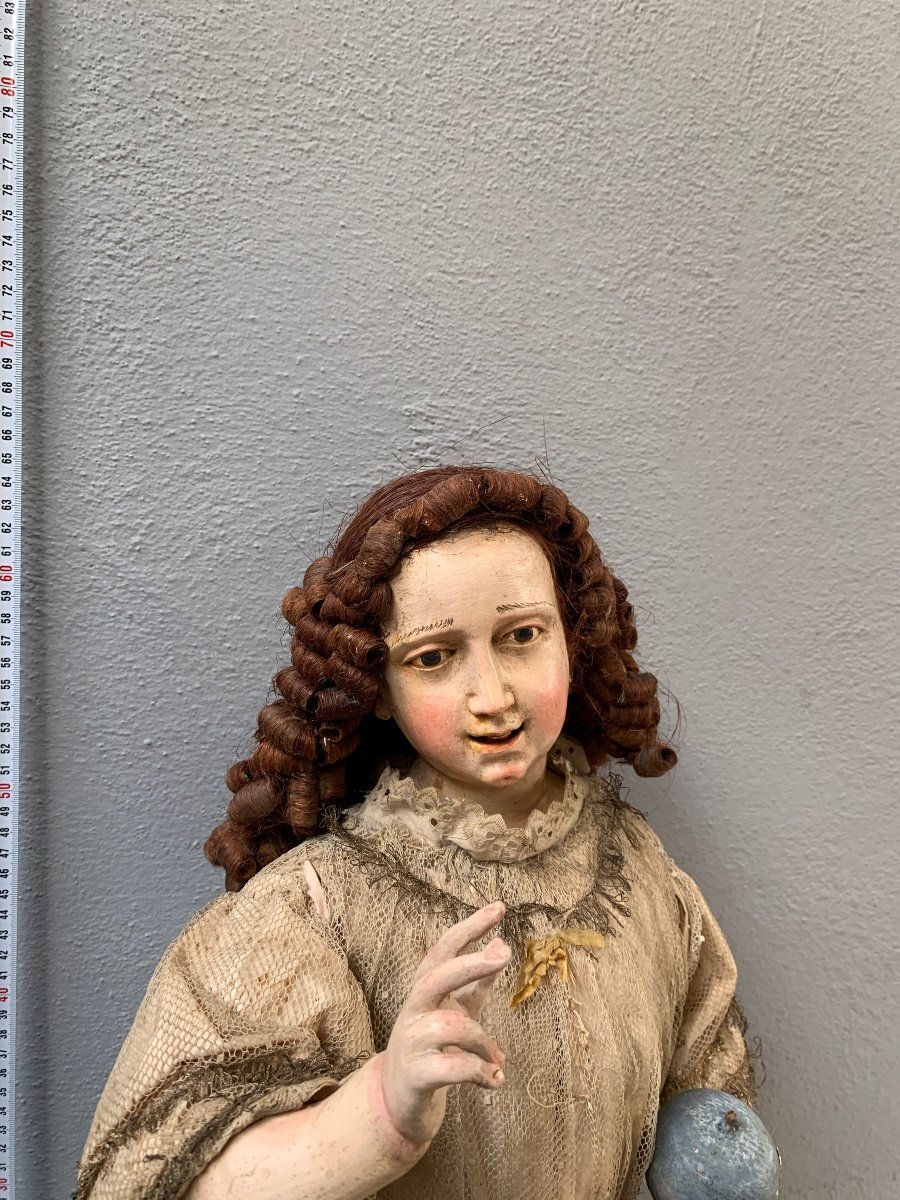 gesu bambino / bambinello arte sacra napoletna epoca '800 in legno e terracotta occhi in vetro-photo-4