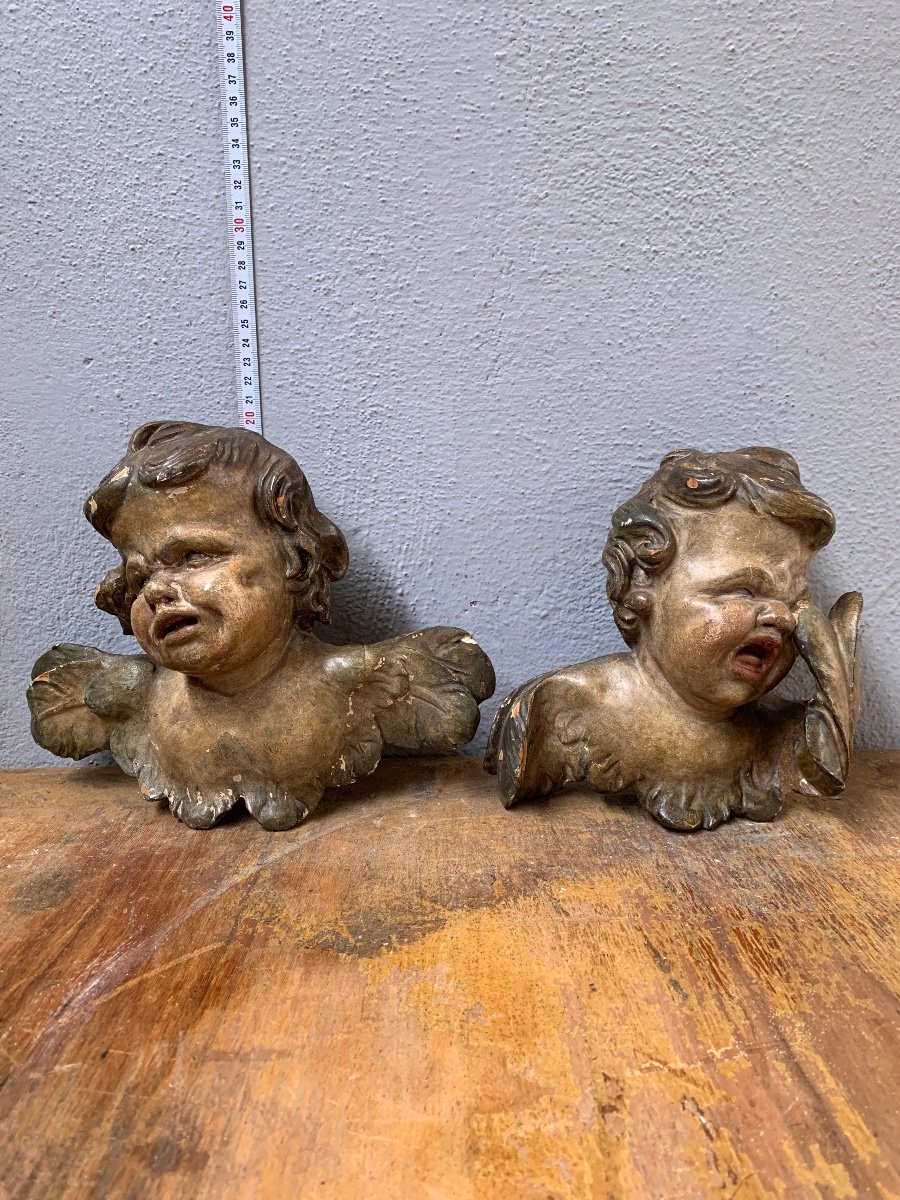 coppia di cherubini in legno policromo Napoli epoca '700