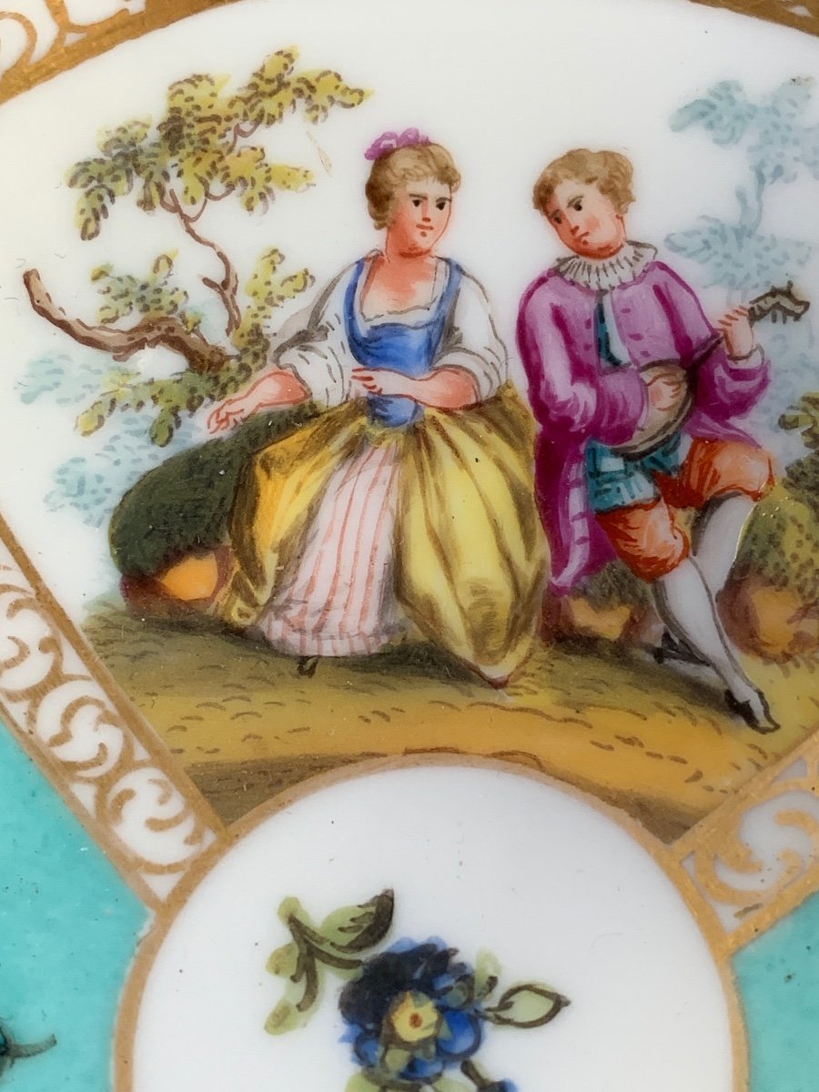 piattino in porcellana quadrifoglio decorato Dresda Watteau-photo-3