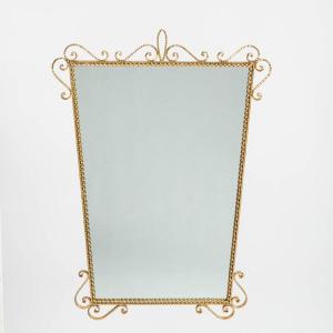 Stylized Italian Mirror Made Of Metal Gilded 1950s