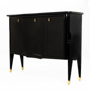 Mid-century Italian Credenza Black Lacquer Brass Details By Vittorio Dassi 1950s