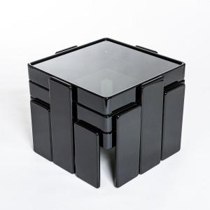 Italian Midcentury Gianfranco Frattini Black Nesting Tables For Cassina, 1960s