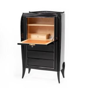 French Art Déco Secretaire Black High Gloss Lacquer Nickel Plated Fittings 1925
