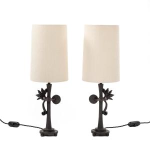 Pair Of Modern Stylized Bronze Table Lamps By Nicolas De Waël For Fondica 1990s