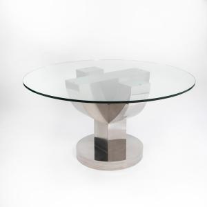 Mid-century Italian Cactus Dining Table In Stainless Steel Veneer 1970s