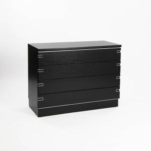 Italian Chest Of Drawers In Black Oak With Nickel-plated Handles, 1960s