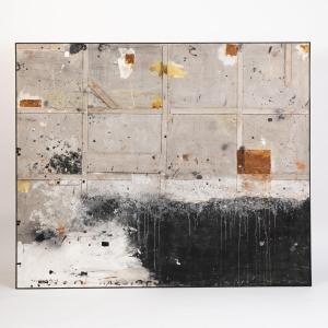 Abstract Painting Mixed Media In Gray-white-rust-black By Hassan Bourkia Marrakesh 2008