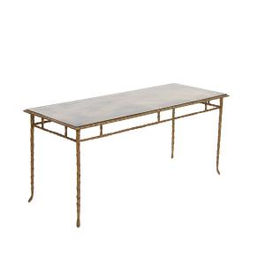 French Mid-century Bronze Sofa Table In Palm Leave Design By Maison Charles, 60s