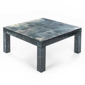 Square Side Table In Green Goatskin Leather, Mid-20th Century, Signed Aldo Tura